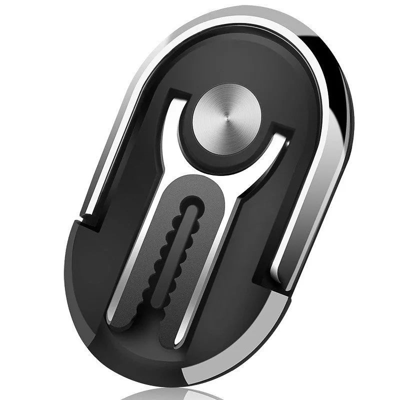 Universal car mobile phone bracket in black mounted on a car dashboard.