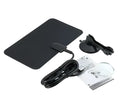 Indoor TV antenna with signal booster, compact design, EU or US plug, for freeview and local channels.