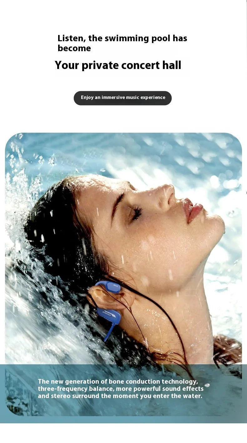 Bone conduction swimming Bluetooth headset with black ear-mounted design and 8GB onboard memory for waterproof audio