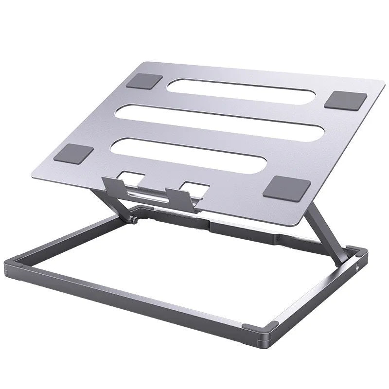 Super light aluminium alloy folding laptop cooling rack on a desk.