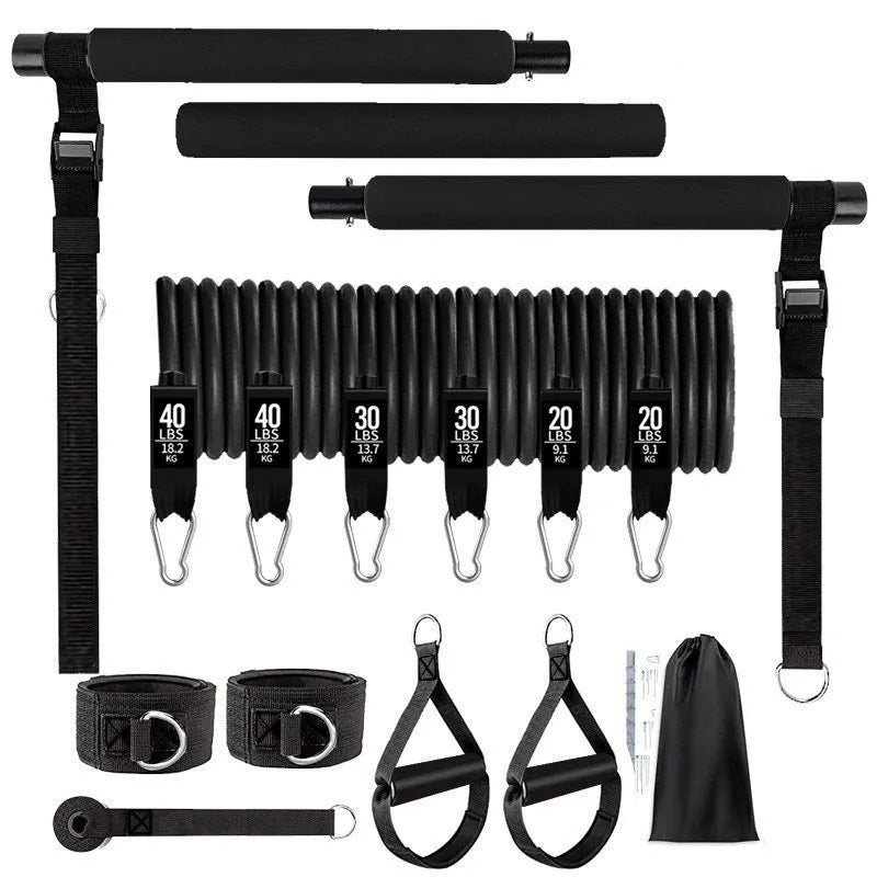 Yoga gymnastic bar with 180 pounds reinforced resistance band pull rope set