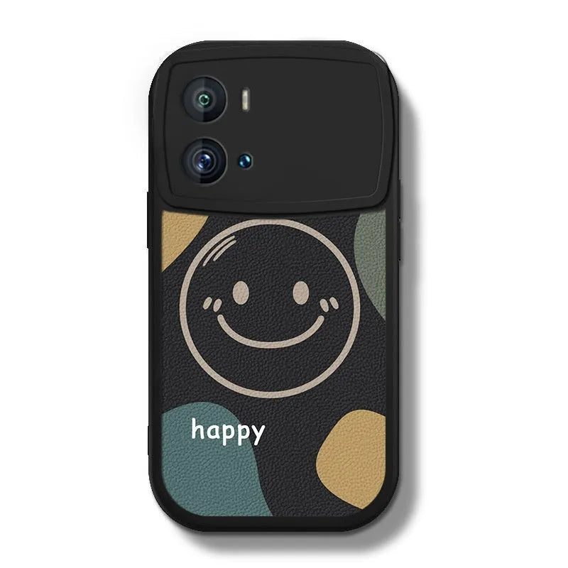 Silicone phone case for Vivo iQOO Neo6 in white or black with painted animal and smiling face design
