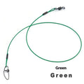 Anti-bite steel wire fishing gear accessories in green, black, and red colours with double buckle pins