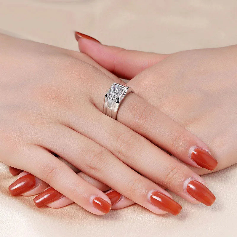 Sterling silver gold-plated moissanite ring in circular shape with insert drill setting available in sizes 16 to 26 high carbon moissanite colour