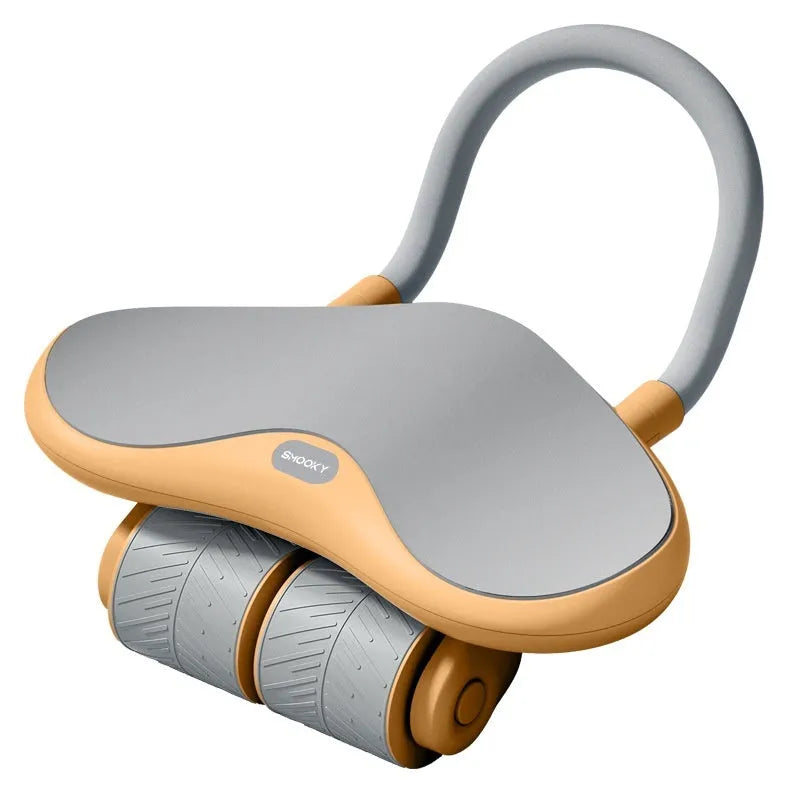 Three-wheel abdominal exercise wheel with kneeling pad in black or orange colour