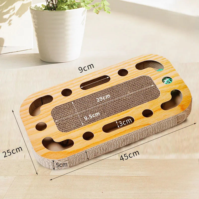 Cat scratching board with corrugated paper texture and toy ball in various style options