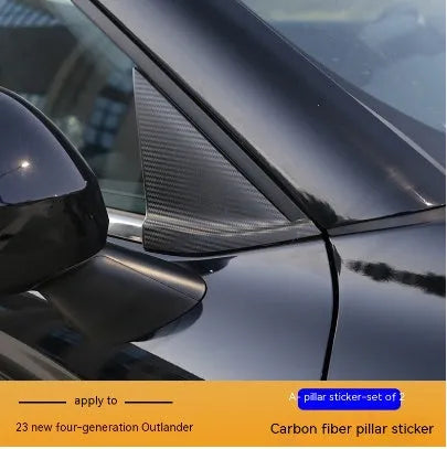 2023 Mitsubishi Outlander window pillar decal films in bright black and carbon fibre pattern options