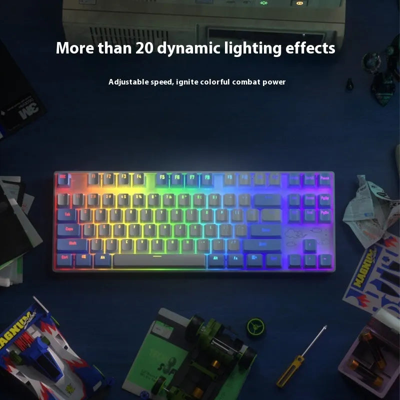 Wireless Bluetooth mechanical keyboard with metal construction in blue white or white purple colour options