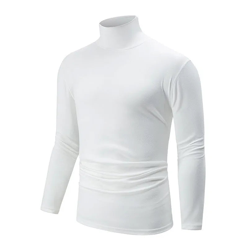 Men's high-neck long-sleeve polyester base layer top in solid colour, thick 201-250 g/m², sizes S-XXL