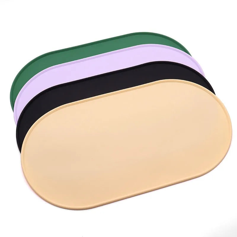 Silicone waterproof cat feeding placemat in green, beige, black or purple colours