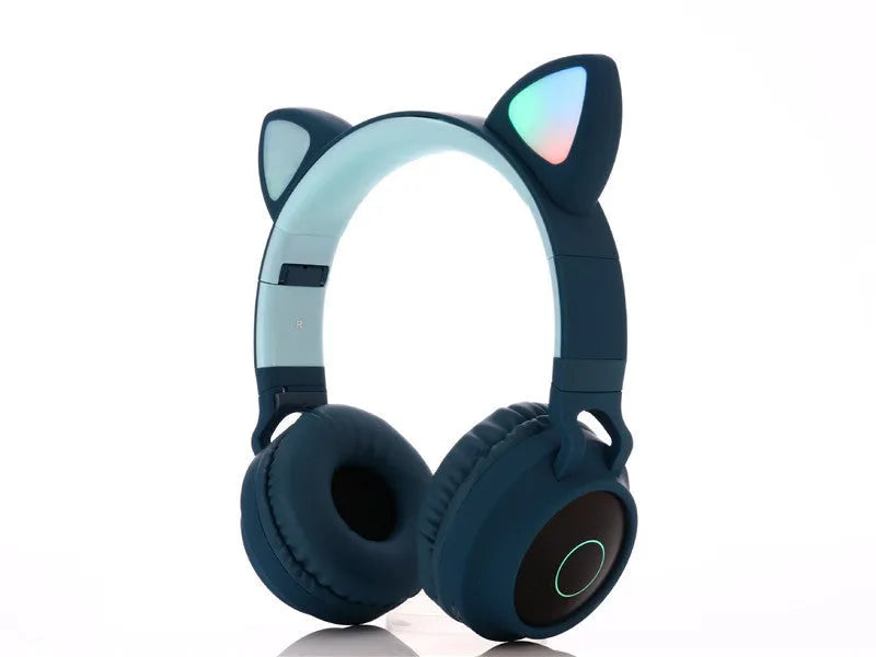 Pink cartoon cat ears wireless Bluetooth gaming headset with head-mounted design