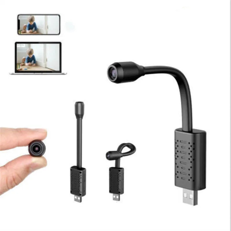 Black V380 wireless USB HD camera measuring 158mm with mobile power connectivity