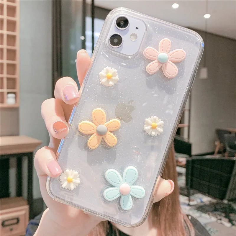 Soft rubber iPhone case with New Year flowers and heart pattern design