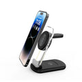 Transparent folding magnetic three-in-one wireless charger showing internal components