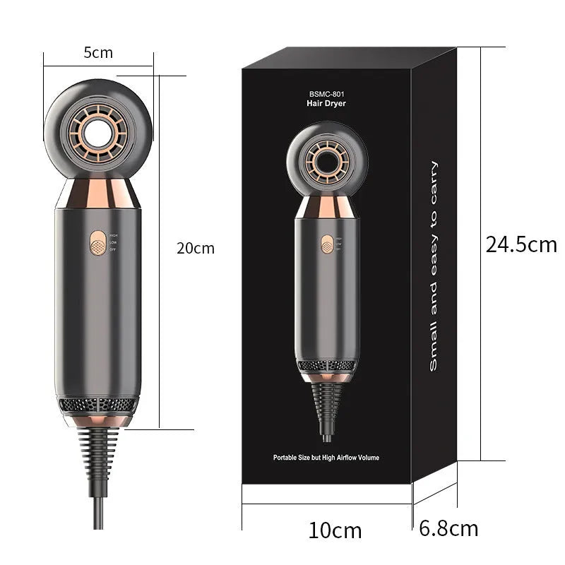 Leafless blower with foldable handle showing hot/cold air functions and speed controls