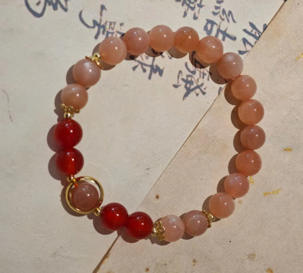 Handmade women's red agate sunstone bracelet 8mm beads star shape ethnic style