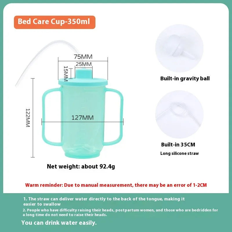 Bedside drinking cup with oblique anti-choke spout and handle for elderly and pregnant women