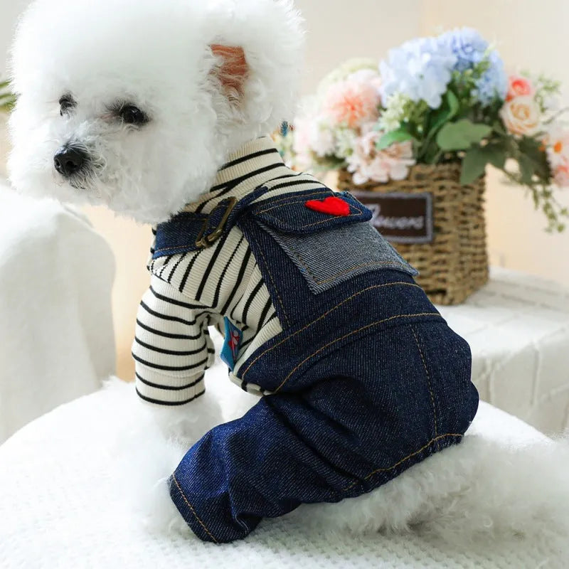 Retro denim suspender pants pet clothing for small and medium dogs in princess style