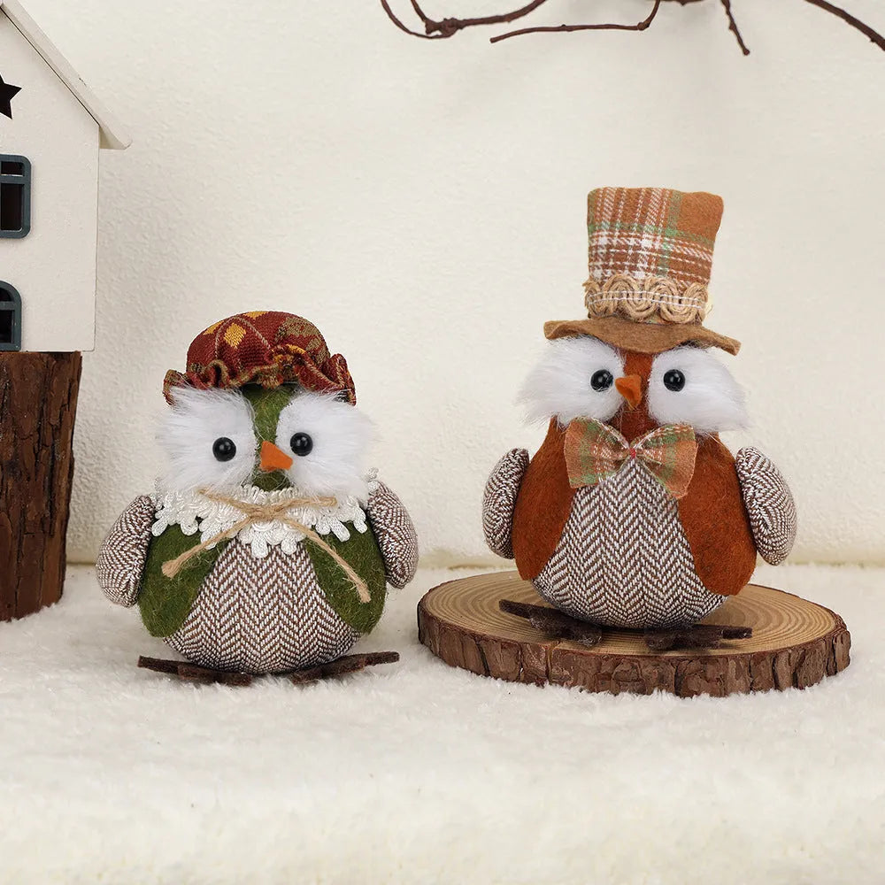Orange and green harvest owl cloth pendant ornament for Thanksgiving window or desktop decor