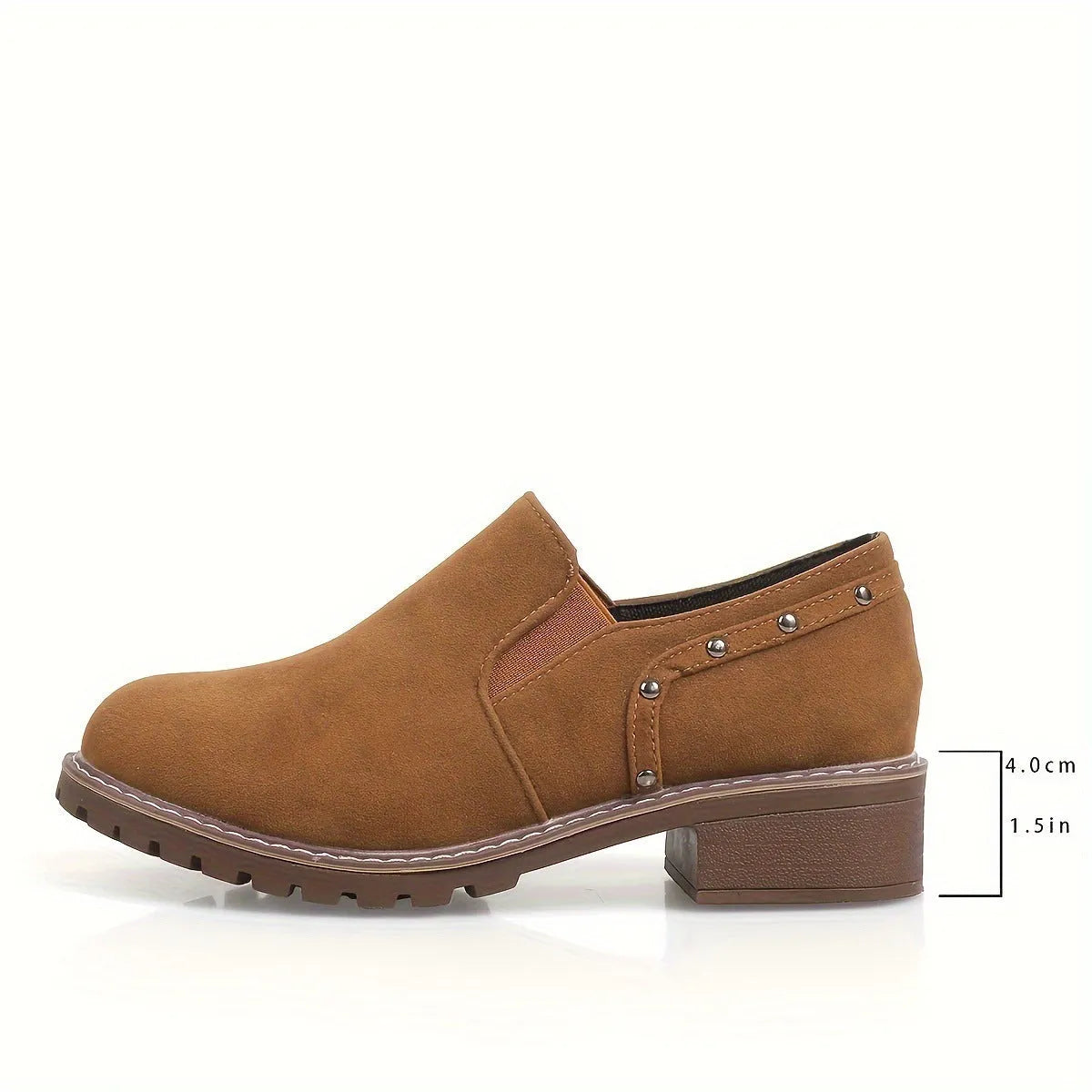 Women's plus size suede ankle boots with low heel and elastic band in light brown