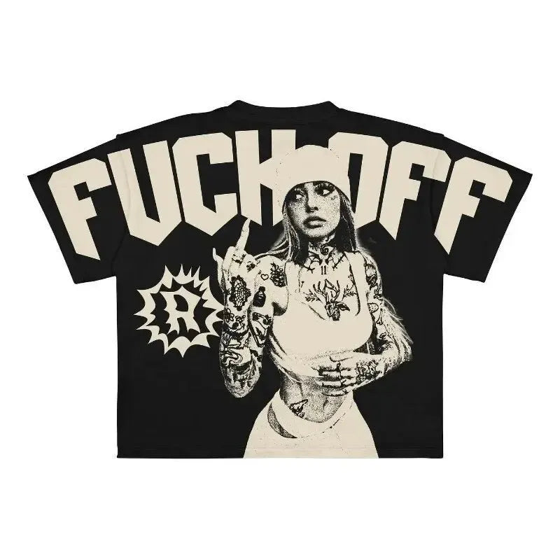 Y2K Harajuku gothic graphic pure cotton t-shirt loose fit hot stamping print black style men streetwear