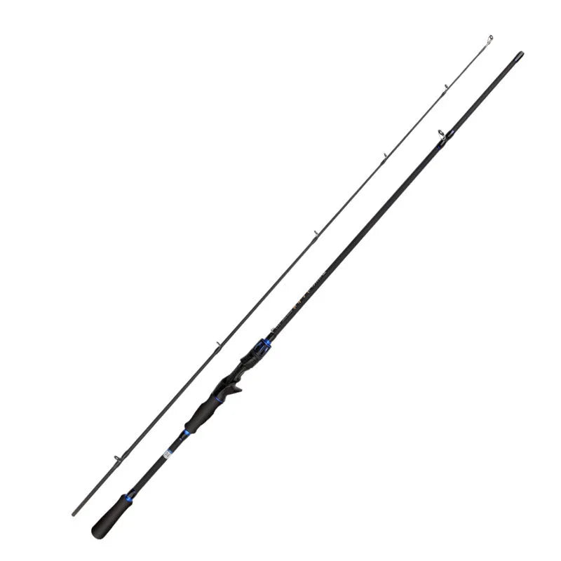 1.8m carbon fibreglass long-range fishing rod in blue on beach for sea surf casting, two-section design