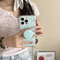 Polka dot phone case with magnetic bracket in pink purple blue and black for iPhone 13 14 15 16