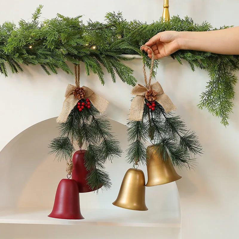 Velvet bow bell small pendant layout prop in red or gold, 50 x 30 x 20cm, metal plastic fabric