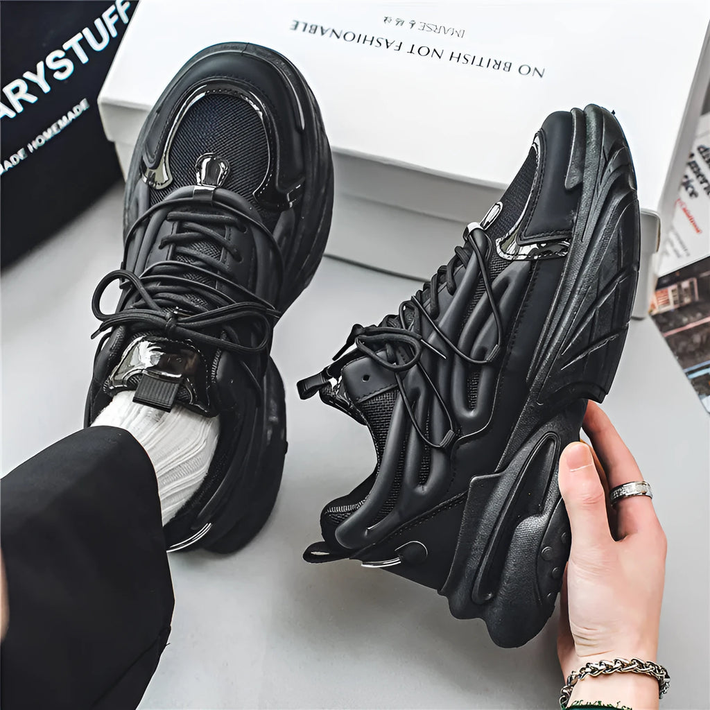 Men's beige and black mesh sneakers with rubber soles and lace-up front