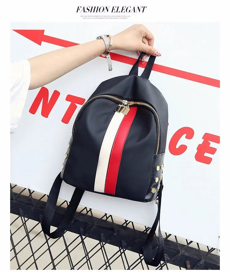 Fashion Korean style PU leather backpack with red and green stripes and sewing thread detail