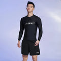 Men's two-piece polyester swimsuit set in plus sizes with matching top and swimming trunks