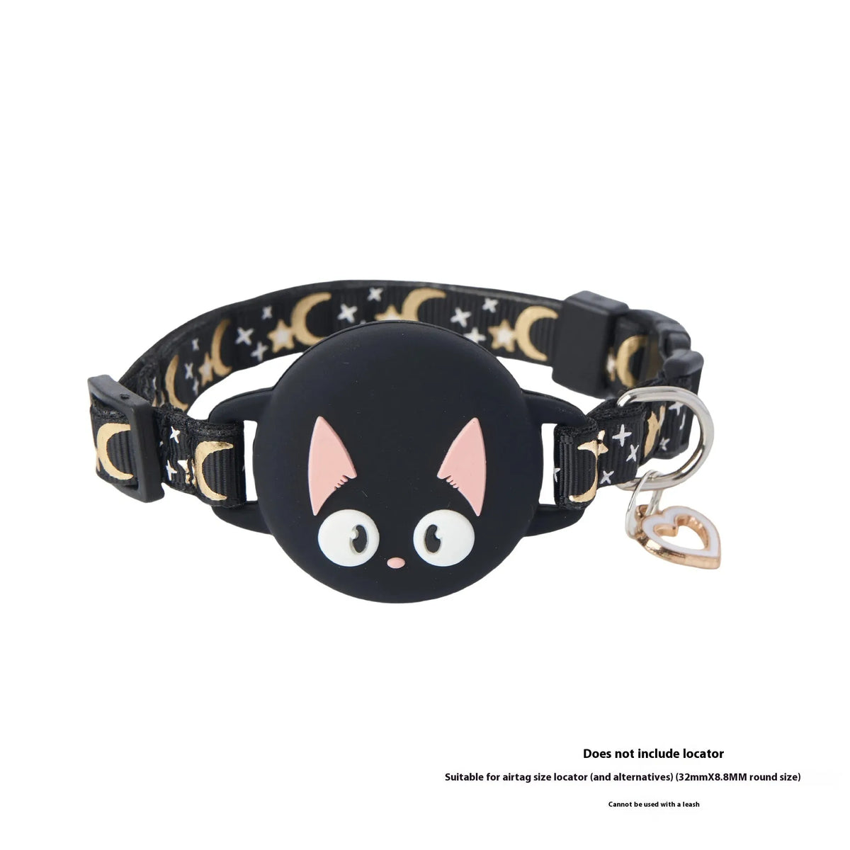 Plastic AirTag holder attached to cat collar with adjustable sizing and protective case