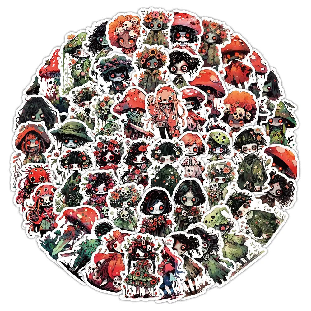 Little zombie stickers horror scarecrow waterproof decals 60 sheets 3-8 cm zombie fungus invasion