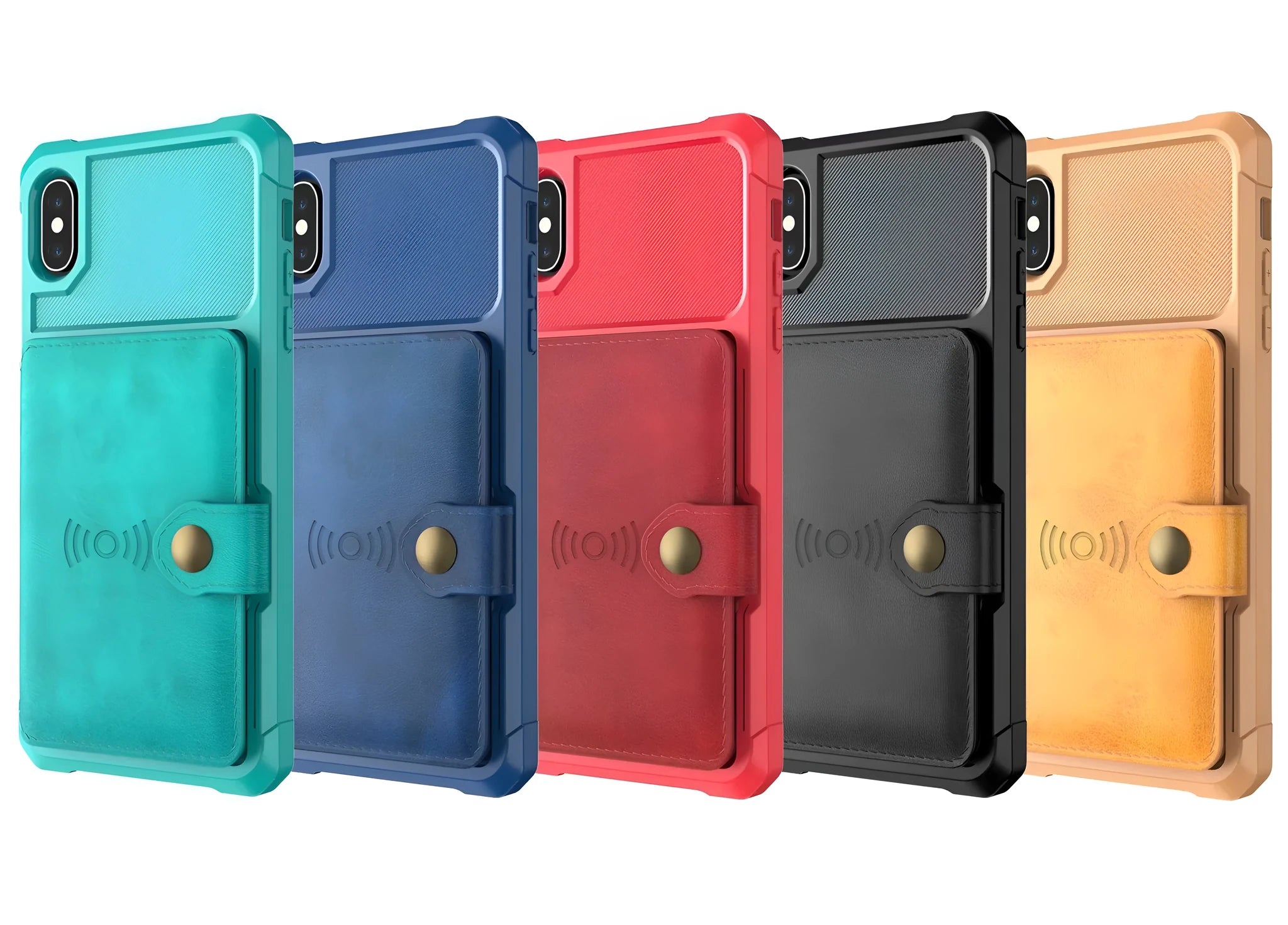 Geometric patterned PU leather mobile phone case for iPhone and Samsung in five colour options.