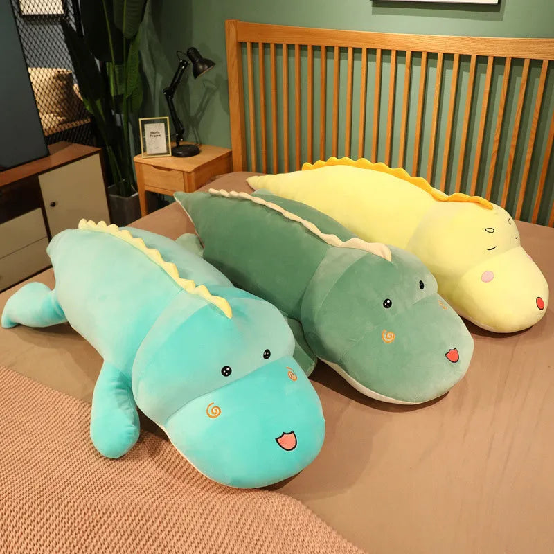 Large dinosaur plush pillow sleeping bed doll in green, blue, pink, purple or yellow, 50cm to 150cm