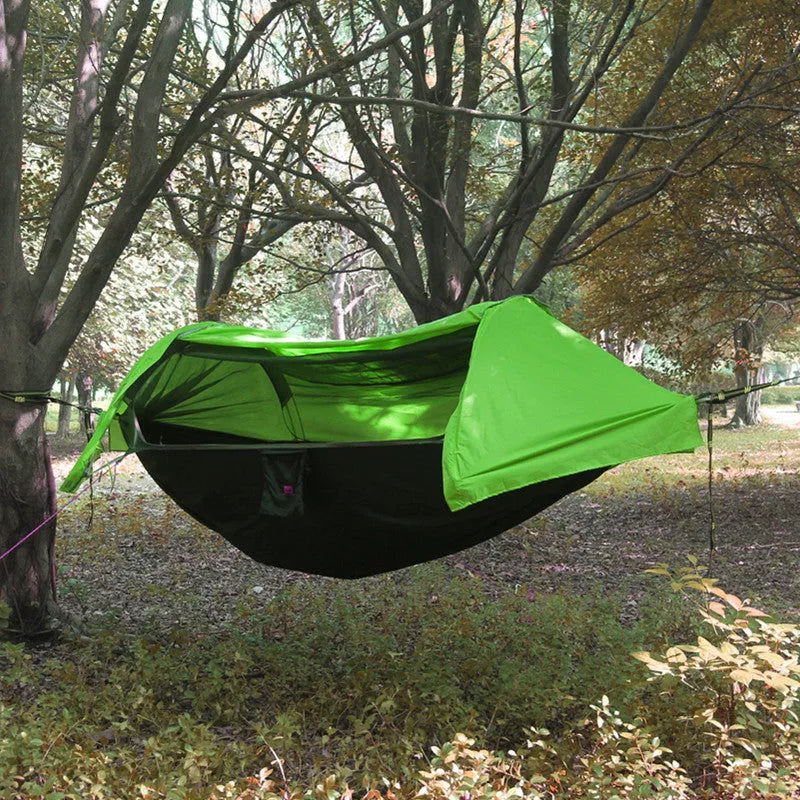 Mosquito-proof camping hammock tree net with 70D nylon body and high-density polyester net in green