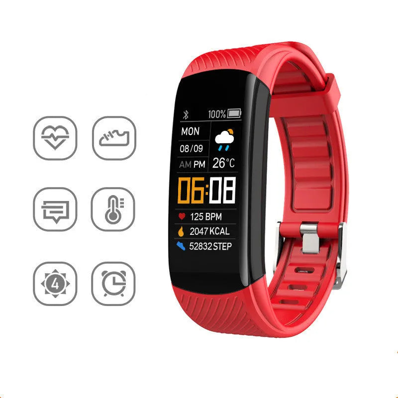 Black TPU sports pedometer bracelet with 0.96-inch screen displaying fitness metrics