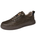 Versatile sports casual low-top cowhide flat shoes in black with front lace-up and round toe