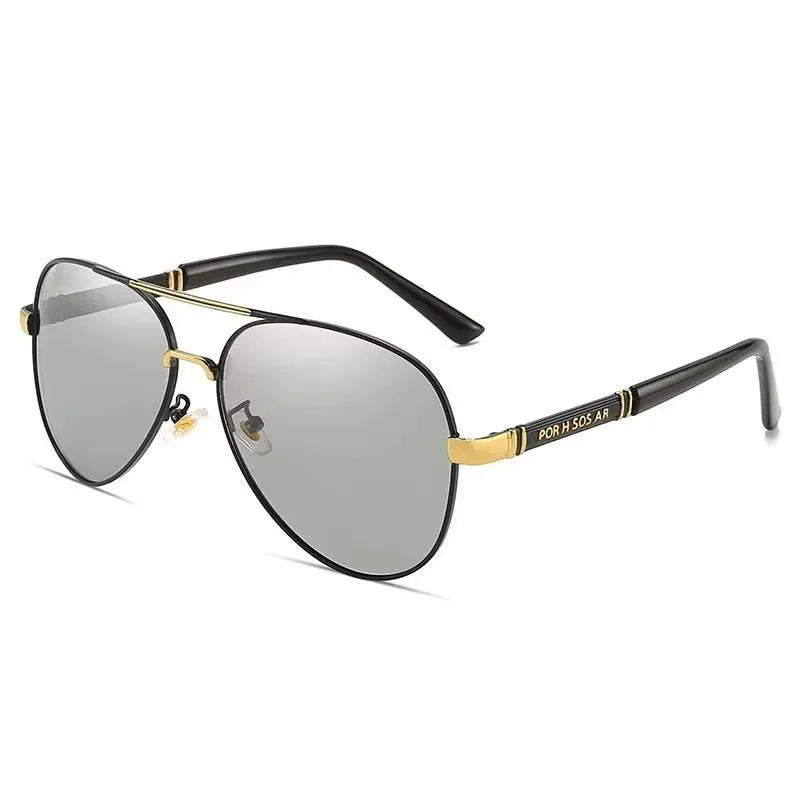 Men's polarised sunglasses with metal frame featuring dragon and phoenix decoration.