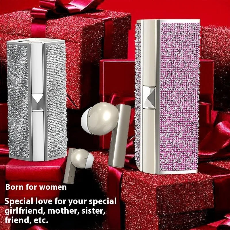 Diamond lipstick in-ear Bluetooth headset in Rose Red or White with noise reduction and 10m range