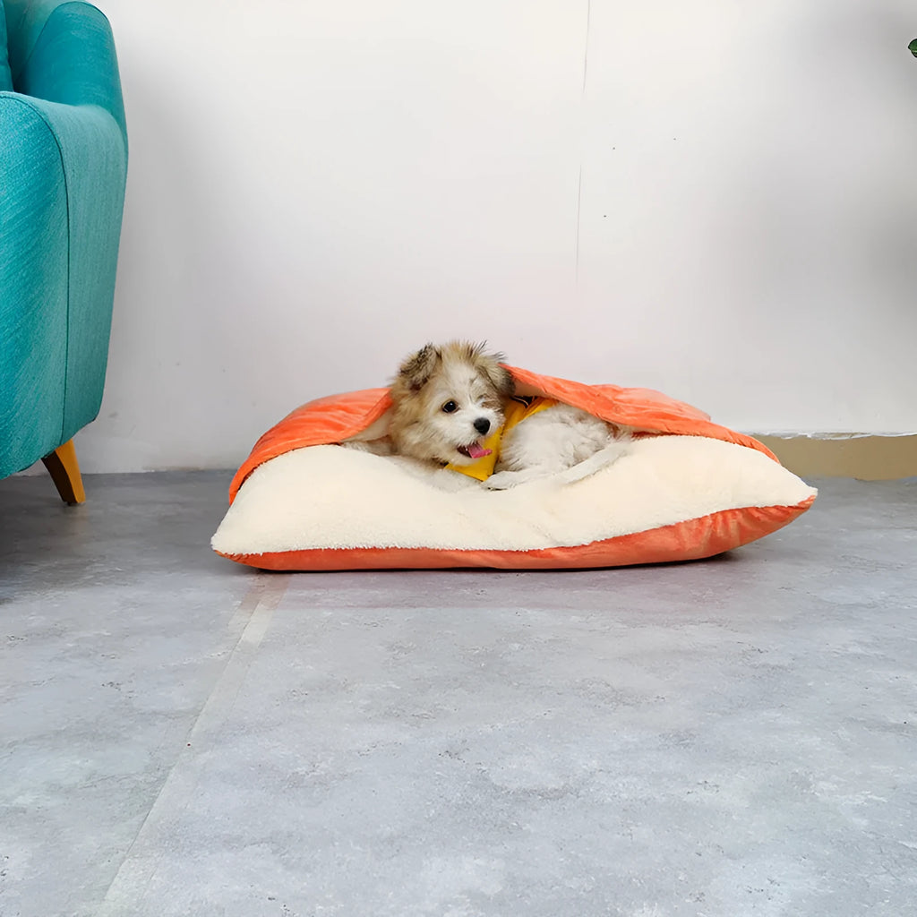 Removable washable bite resistant pet sleeping bag nest in cloth, available in S M L XL sizes and multiple colours