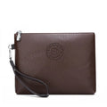 PU leather men's clutch bag horizontal square shape 24cm width zip closure black weave finish