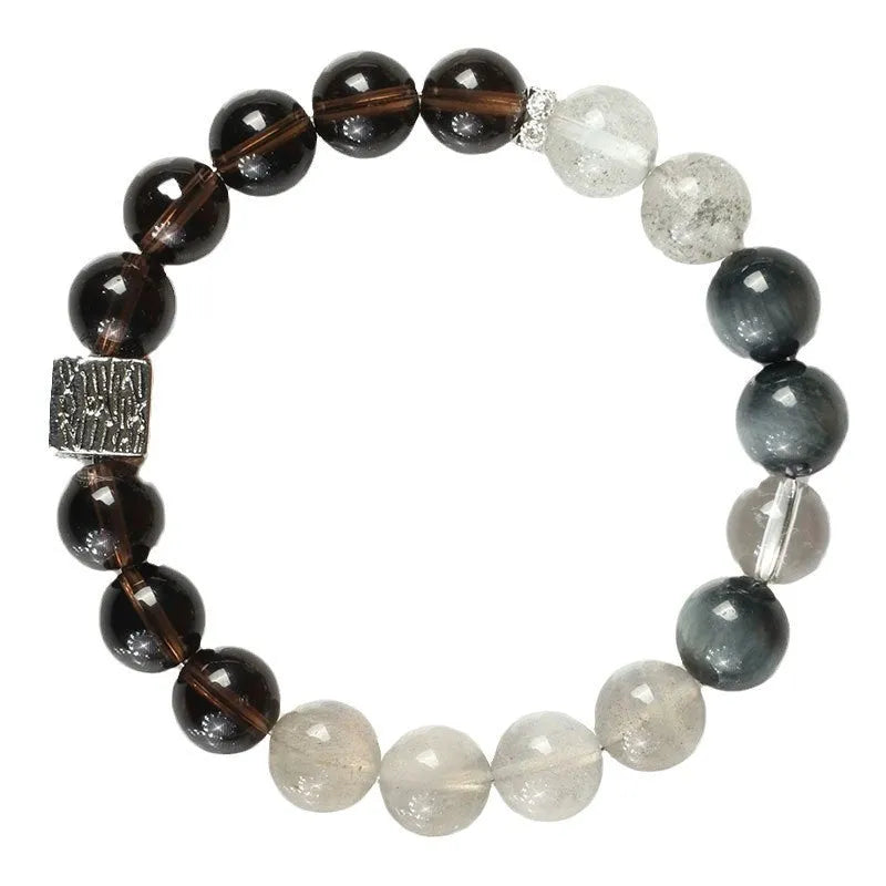 Couple crystal bracelet set with 10mm geometric design in khaki colour