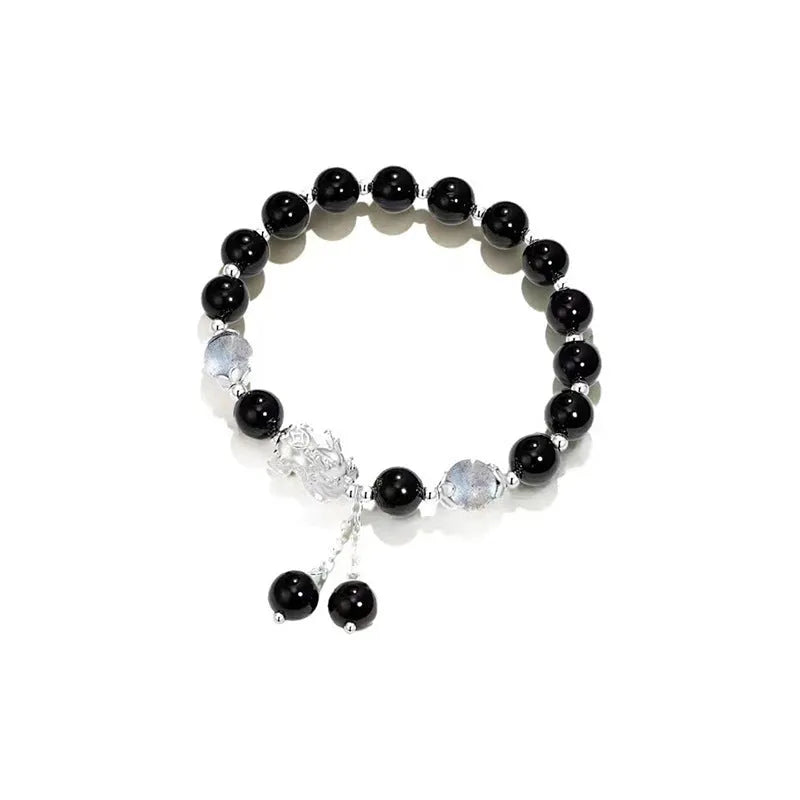 Natural black agate and grey opal crystal couple bracelet with 10mm wave shape design