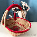 Xi Blue hand-woven straw basket with twine finish, 27x22x24cm, retro national wind style for living room