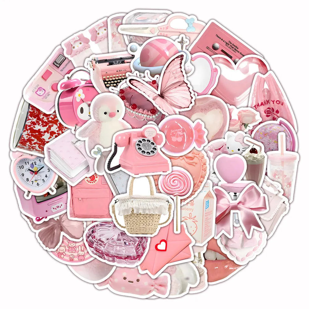 Pink girl heart 3D decorative stickers in light colours with realistic printing for craft and journal projects