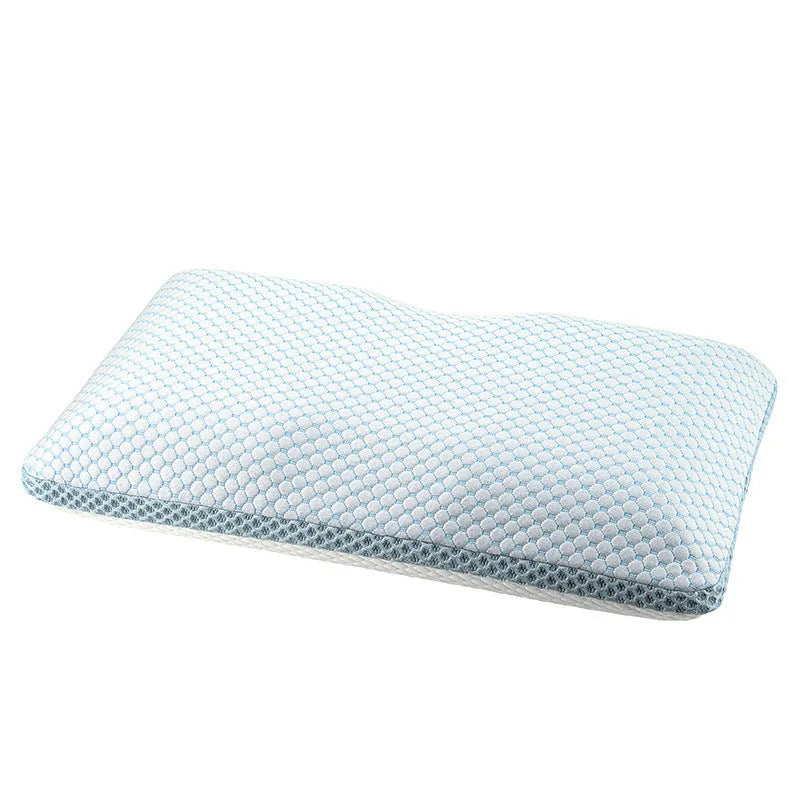Cervical memory foam pillow 63x36x13.5cm in air layer fabric blue and white
