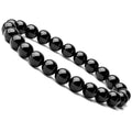 Geometric black onyx bracelet with 8mm agate beads on a black elastic cord.
