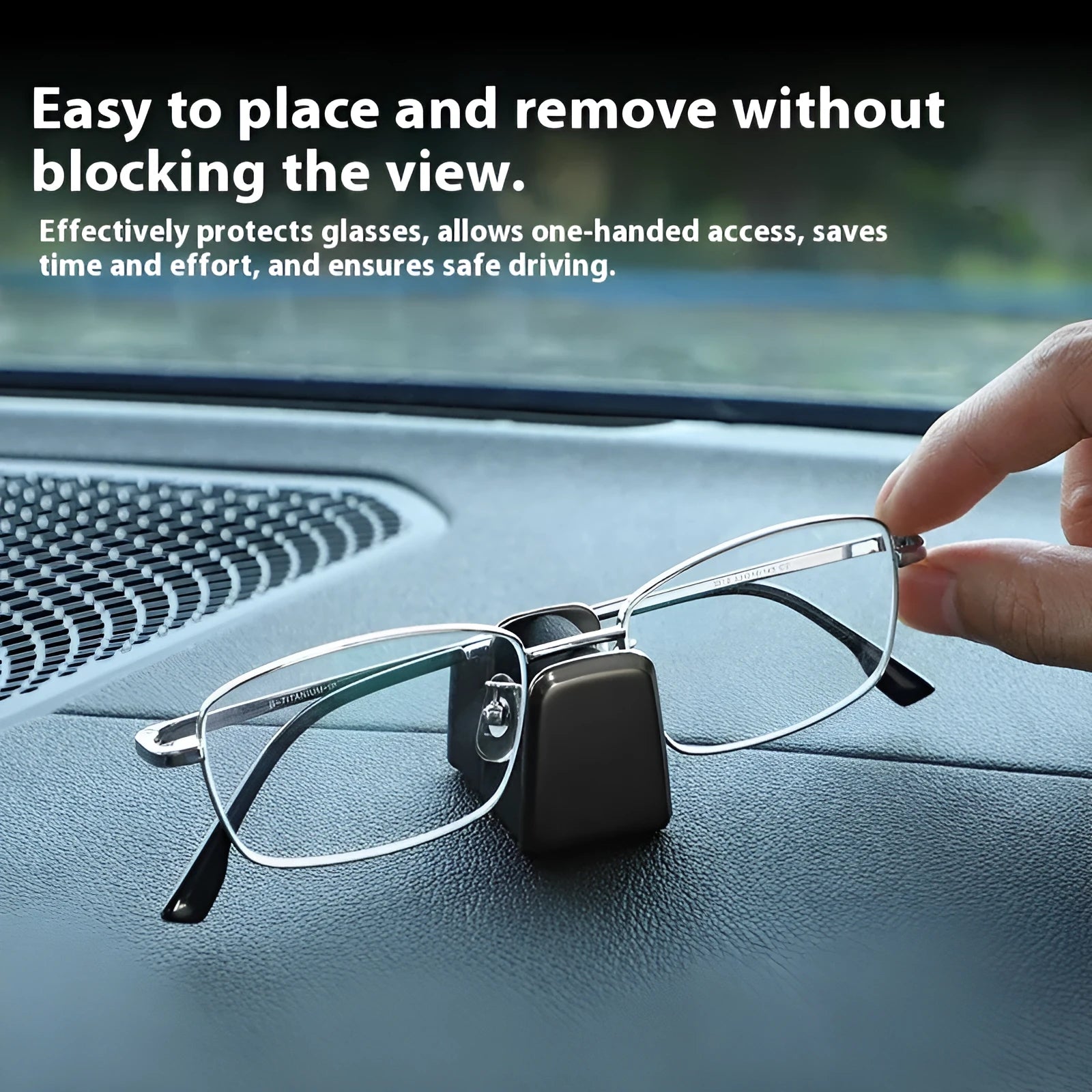 Car dashboard glasses clip holder in black, grey, green or red with zinc alloy leather construction