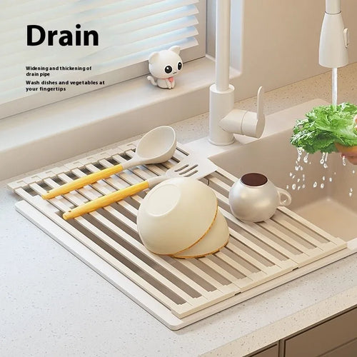 Milky white 304 stainless steel foldable kitchen draining rack over sink